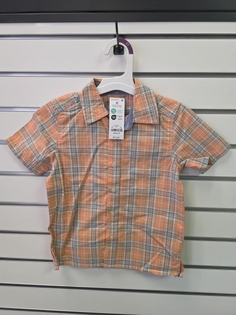 OshKosh B'gosh Orange Plaid Short-Sleeve Button-Down Shirt